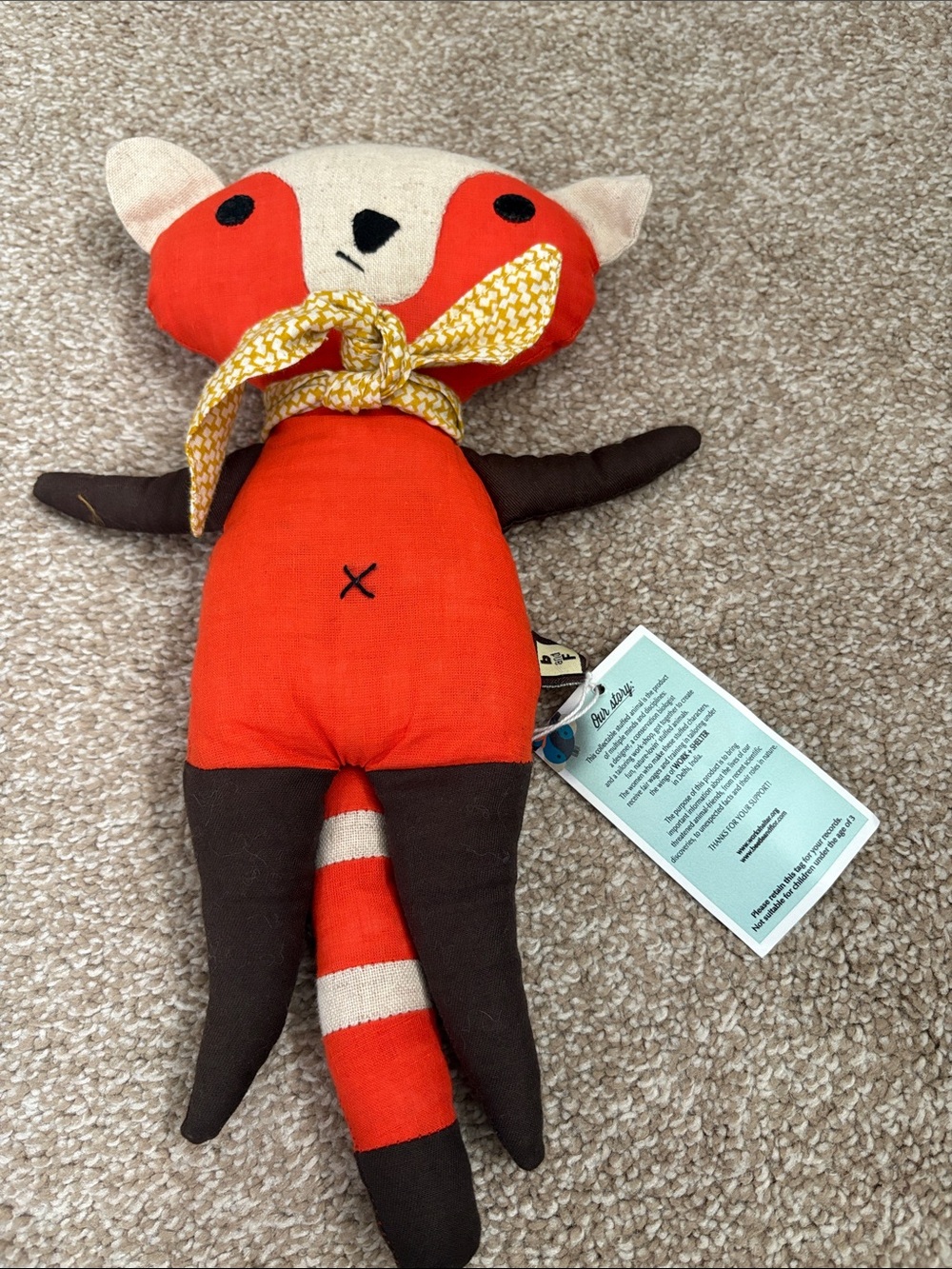 Red & Brown Fox Plush with Yellow Scarf - Kids Stuffed Animal